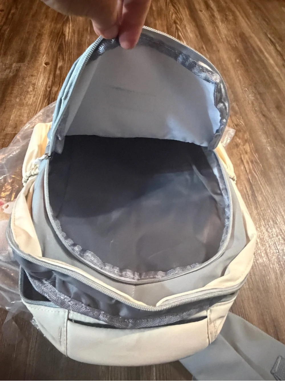 Light Gray Canvas Backpack with Cream Sides